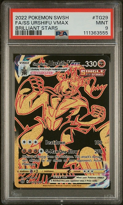 2022 Pokemon Sword & Shield Brilliant Stars Tg29 Full Art/single Strike Urshifu Vmax PSA