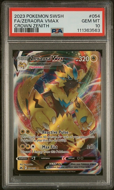 2023 Pokemon Sword And Shield Crown Zenith 054 Full Art/zeraora Vmax PSA 10