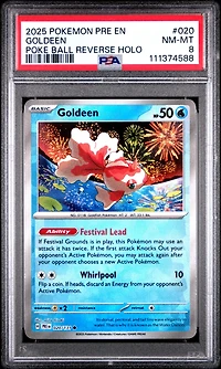 2025 Pokemon Pre En-prismatic Evolutions 020 Goldeen Poke Ball Reverse Holo PSA 8