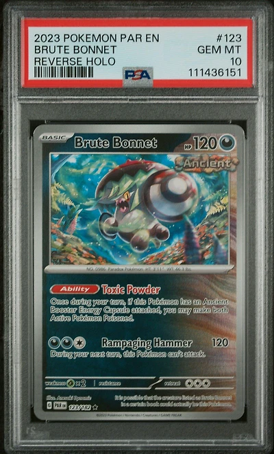 2023 Pokemon Par En-paradox Rift 123 Brute Bonnet Reverse Holo PSA 10