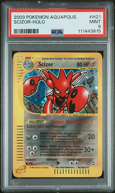 2003 Pokemon Aquapolis H21 Scizor-holo PSA 9