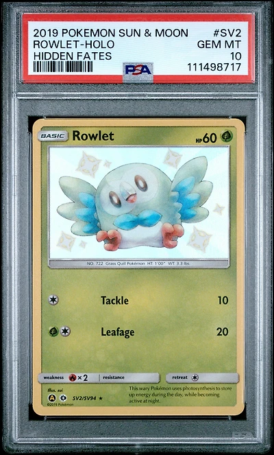 2019 Pokemon Sun & Moon Hidden Fates Sv2 Rowlet-holo PSA