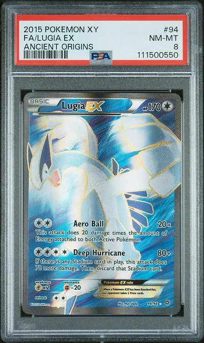 2015 Pokemon Xy Ancient Origins 94 Full Art/lugia Ex PSA 8