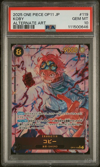 2025 One Piece Japanese Op11-a Fist Of Divine Speed 119 Koby Alternate Art PSA 10