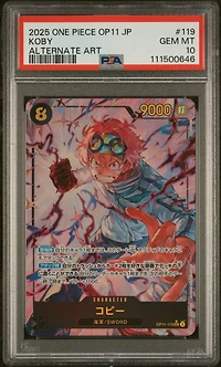 2025 One Piece Japanese Op11-a Fist Of Divine Speed 119 Koby Alternate Art PSA 10
