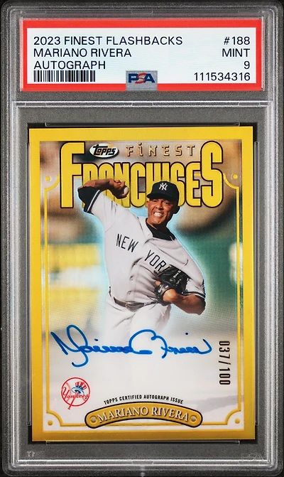 2023 Topps Finest Flashbacks 188 Mariano Rivera Autograph PSA 9