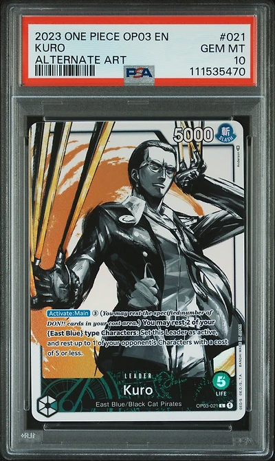 2023 One Piece Op03-pillars Of Strength 021 Kuro Alternate Art PSA 10