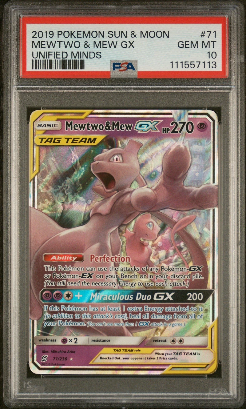 2019 Pokemon Sun & Moon Unified Minds 71 Mewtwo & Mew Gx PSA