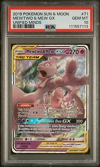 2019 Pokemon Sun & Moon Unified Minds 71 Mewtwo & Mew Gx PSA