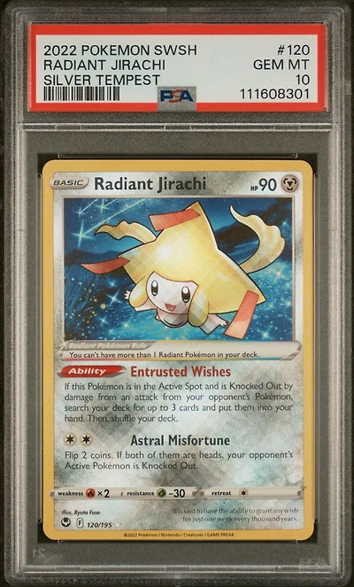 2022 Pokemon Sword & Shield Silver Tempest 120 Radiant Jirachi PSA 10
