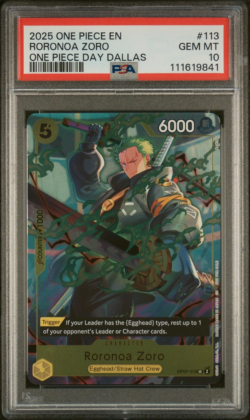 2025 One Piece Promos 113 Roronoa Zoro One Piece Day Dallas PSA 10