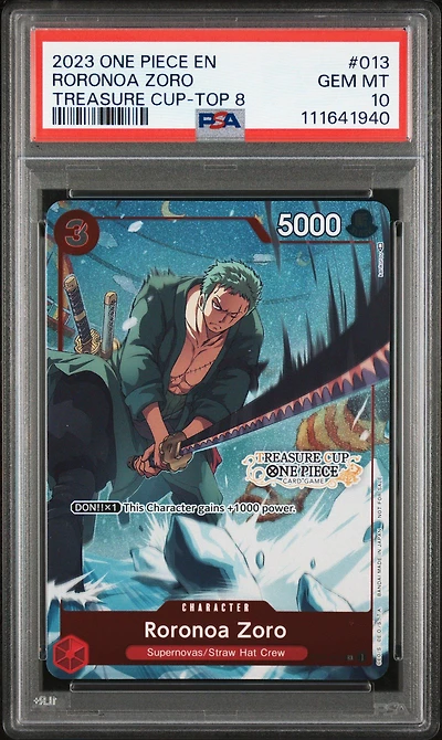 2023 One Piece Promos 013 Roronoa Zoro Treasure Cup 2023-top 8 PSA 10
