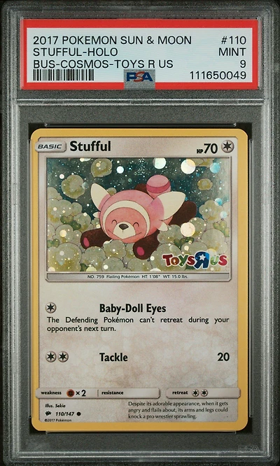 2017 Pokemon Sun & Moon Burning Shadows 110 Stufful-holo Cosmos-toys R Us PSA 9