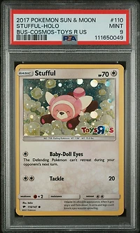 2017 Pokemon Sun & Moon Burning Shadows 110 Stufful-holo Cosmos-toys R Us PSA 9