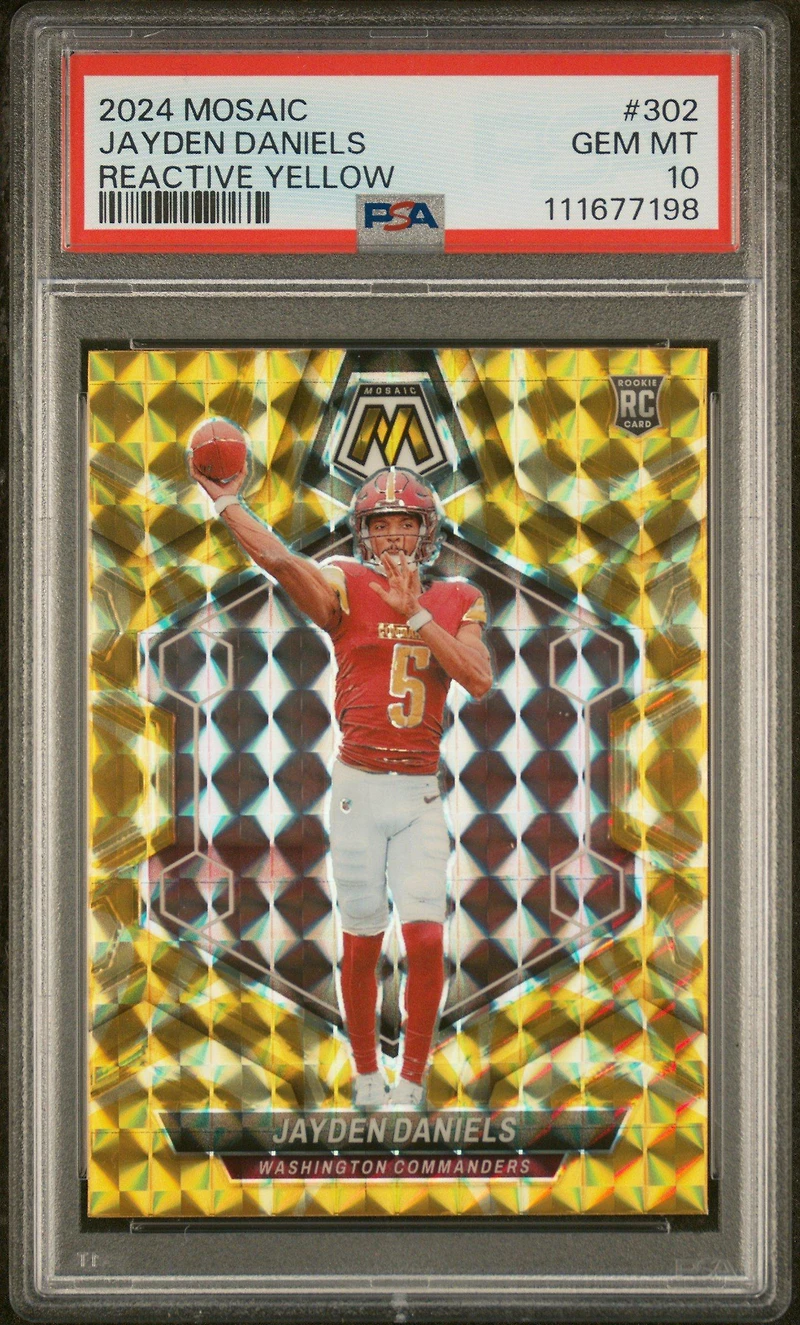 2024 Panini Mosaic 302 Jayden Daniels Reactive Yellow PSA 10