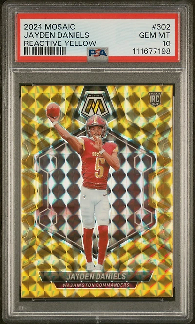 2024 Panini Mosaic 302 Jayden Daniels Reactive Yellow PSA 10