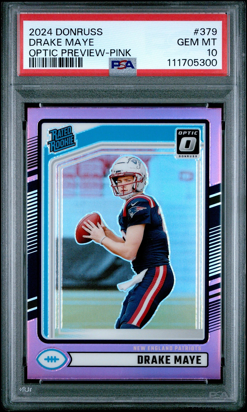2024 Panini Donruss 379 Drake Maye Optic Preview-pink PSA