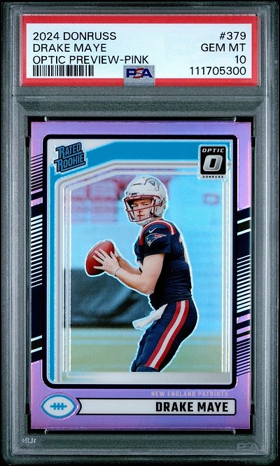 2024 Panini Donruss 379 Drake Maye Optic Preview-pink PSA