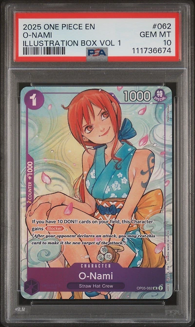 2025 One Piece Promos 062 O-nami Illustration Box Vol 1 PSA 10