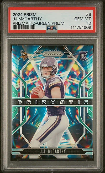 2024 Panini Prizm Prizmatic 8 Jj Mccarthy Green Prizm PSA 10