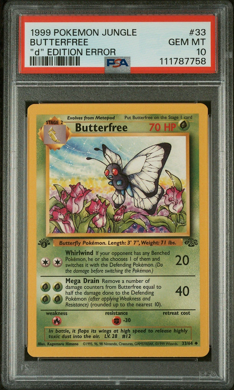 1999 Pokemon Jungle 33 Butterfree "d" Edition Error PSA