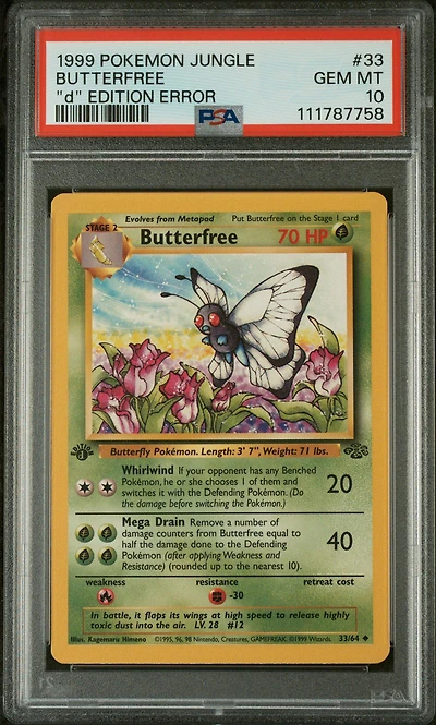 1999 Pokemon Jungle 33 Butterfree "d" Edition Error PSA