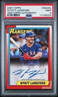 2025 Topps 1990 Topps Baseball Autographs 90awl Wyatt Langford PSA 9