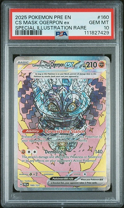 2025 Pokemon Pre En-prismatic Evolutions 160 Cornerstone Mask Ogerpon Ex Special Illustration Rare PSA