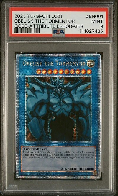 2023 Yu-gi-oh! Lc01-legendary Collection: 25th Anniversary Edition En001 Obelisk The Tormentor Quarter Century Secret Rare-attribute Error-german PSA 9