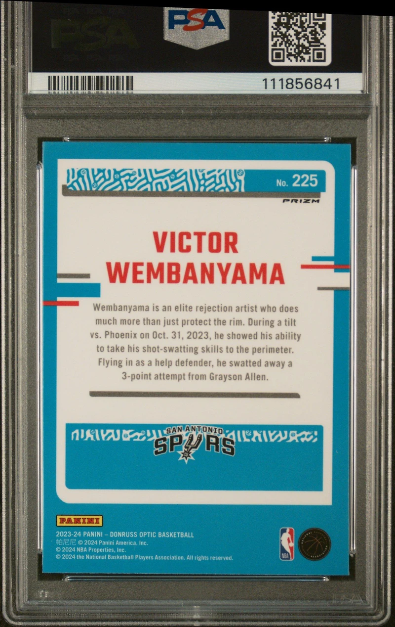 2023 Panini Donruss Optic 225 Victor Wembanyama Hyper PSA 9