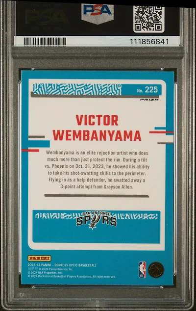 2023 Panini Donruss Optic 225 Victor Wembanyama Hyper Pink PSA 9