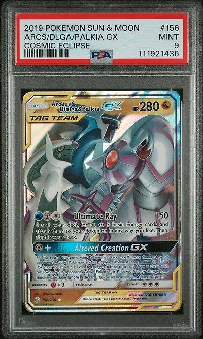 2019 Pokemon Sun & Moon Cosmic Eclipse 156 Arceus & Dialga & Palkia Gx PSA