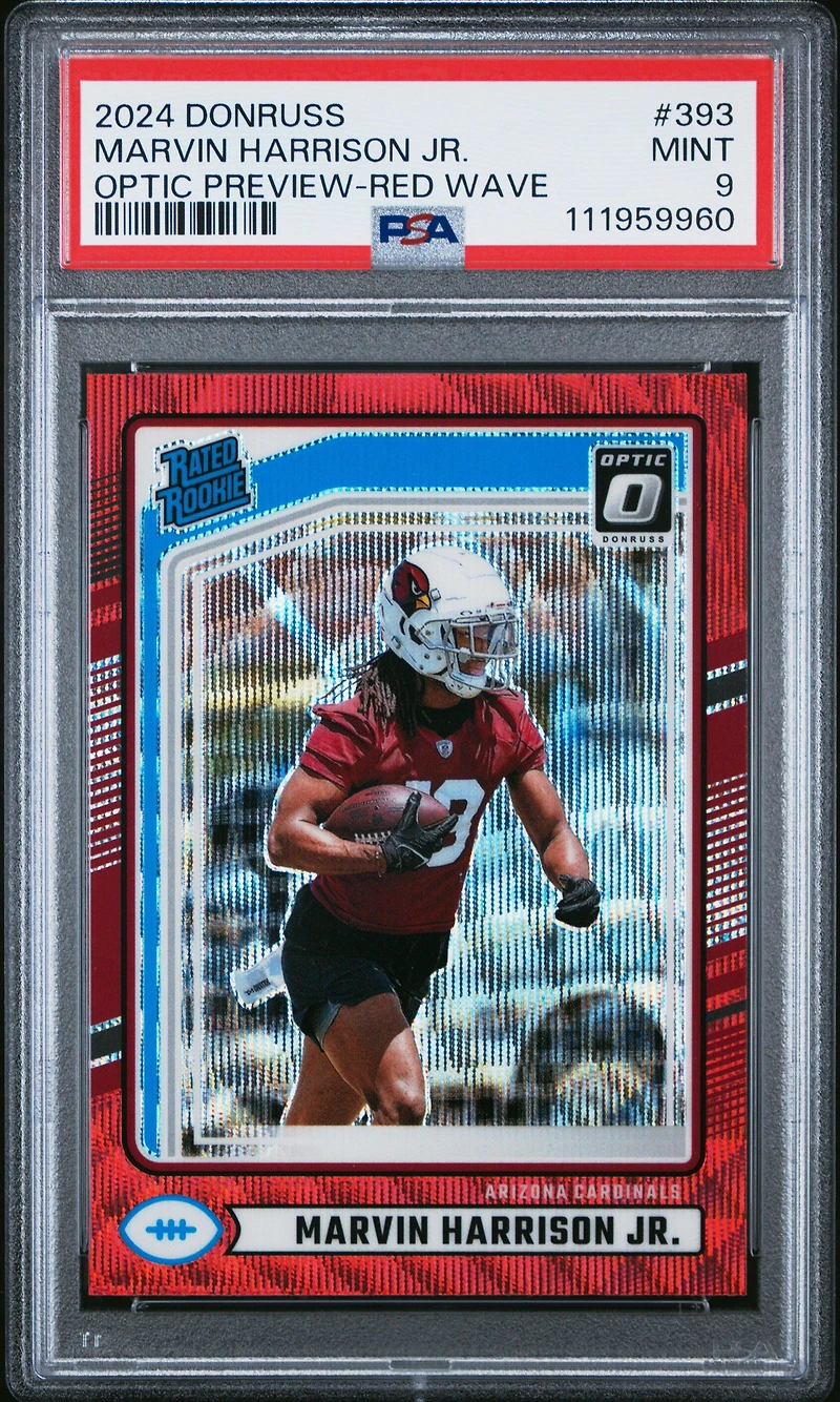 2024 Panini Donruss 393 Marvin Harrison Jr. Optic Preview-red Wave PSA