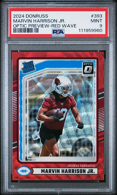 2024 Panini Donruss 393 Marvin Harrison Jr. Optic Preview-red Wave PSA