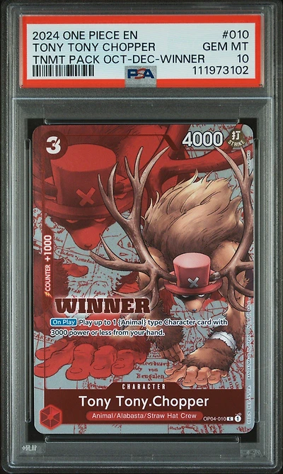2024 One Piece Tournament Pack October-december 010 Tony Tony Chopper Winner PSA 10