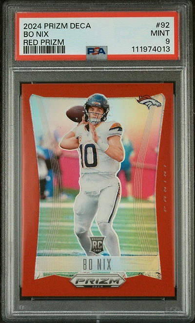 2024 Panini Prizm Deca 92 Bo Nix Red Prizm PSA 9