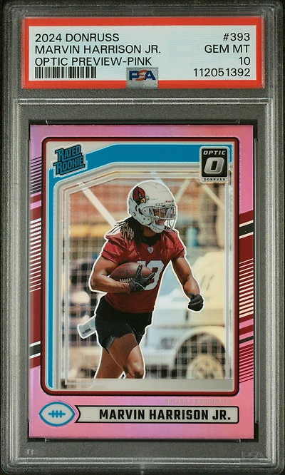 2024 Panini Donruss 393 Marvin Harrison Jr. Optic Preview-pink PSA 10