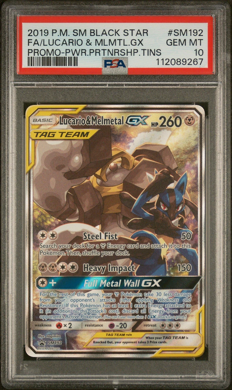 2019 Pokemon Sm Black Star Promo Sm192 Full Art/lucario & Melmetal Gx Power Partnership Tins PSA