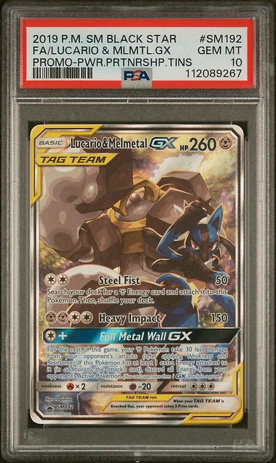 2019 Pokemon Sm Black Star Promo Sm192 Full Art/lucario & Melmetal Gx Power Partnership Tins PSA