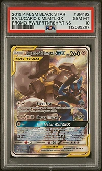 2019 Pokemon Sm Black Star Promo Sm192 Full Art/lucario & Melmetal Gx Power Partnership Tins PSA