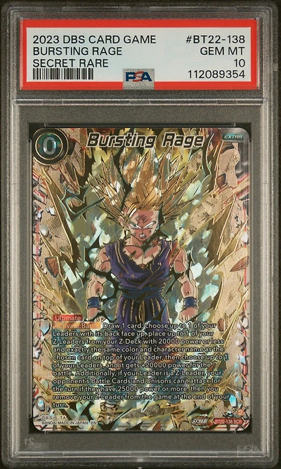 2023 Dragon Ball Super Card Game Series 22 Critical Blow Bt22-138 Bursting Rage Secret Rare PSA 10