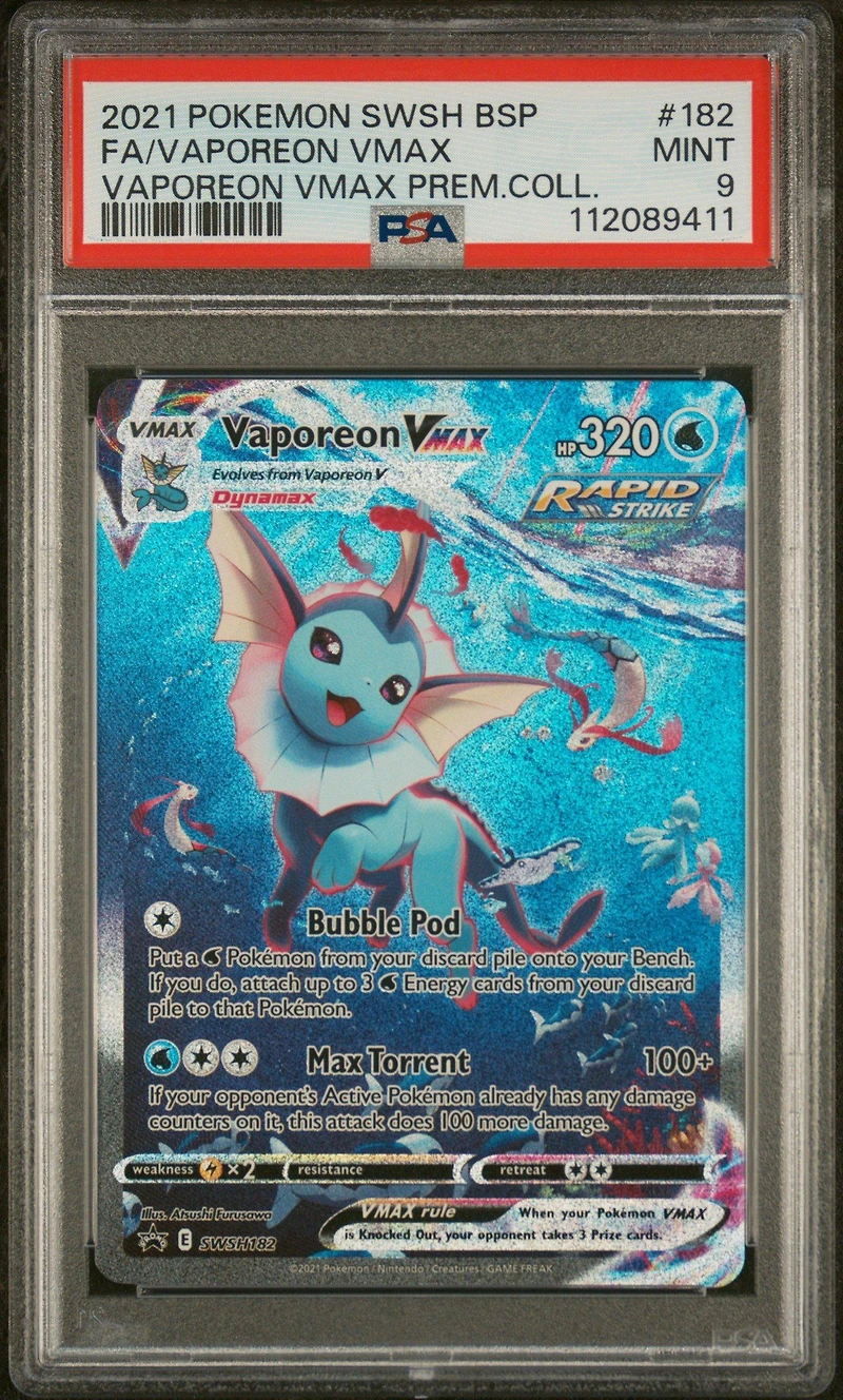 2021 Pokemon Swsh Black Star Promo 182 Full Art/vaporeon Vmax Vaporeon Vmax Premium Collection PSA