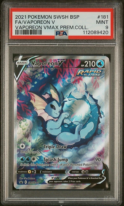 2021 Pokemon Swsh Black Star Promo 181 Full Art/vaporeon V Vaporeon Vmax Premium Collection PSA 9