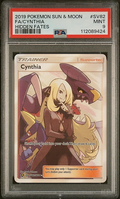 2019 Pokemon Sun & Moon Hidden Fates Sv82 Full Art/cynthia PSA