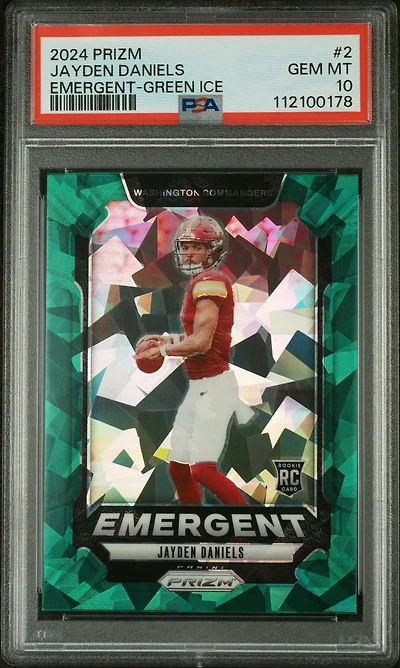 2024 Panini Prizm Emergent 2 Jayden Daniels Green Ice PSA 10
