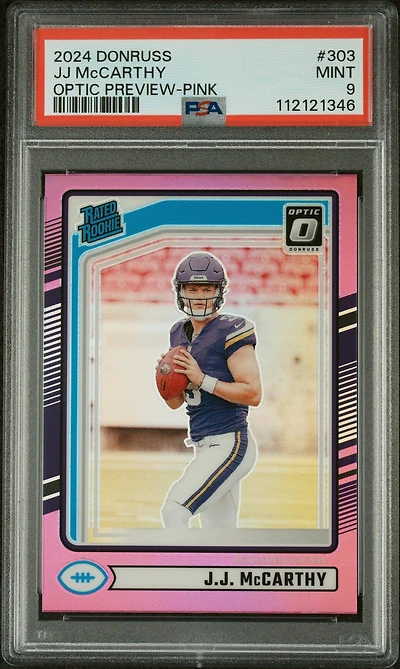 2024 Panini Donruss 303 Jj Mccarthy Optic Preview-pink PSA 9