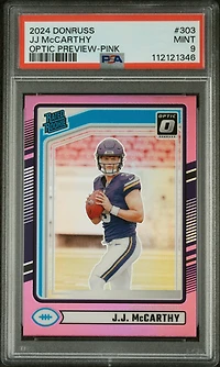 2024 Panini Donruss 303 Jj Mccarthy Optic Preview-pink PSA 9