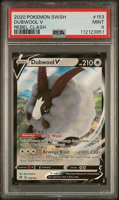2020 Pokemon Sword & Shield Rebel Clash 153 Dubwool V PSA 9