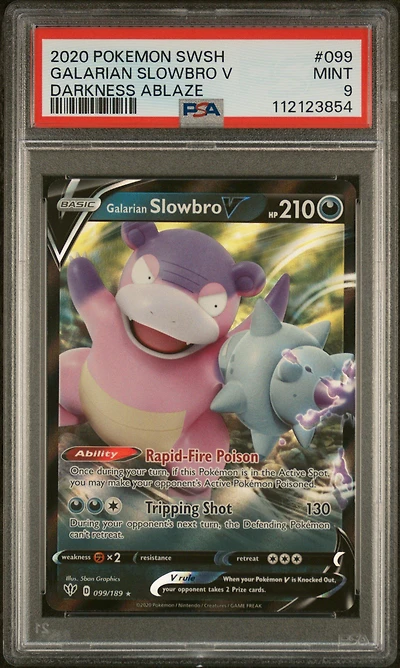 2020 Pokemon Sword & Shield Darkness Ablaze 099 Galarian Slowbro V PSA 9