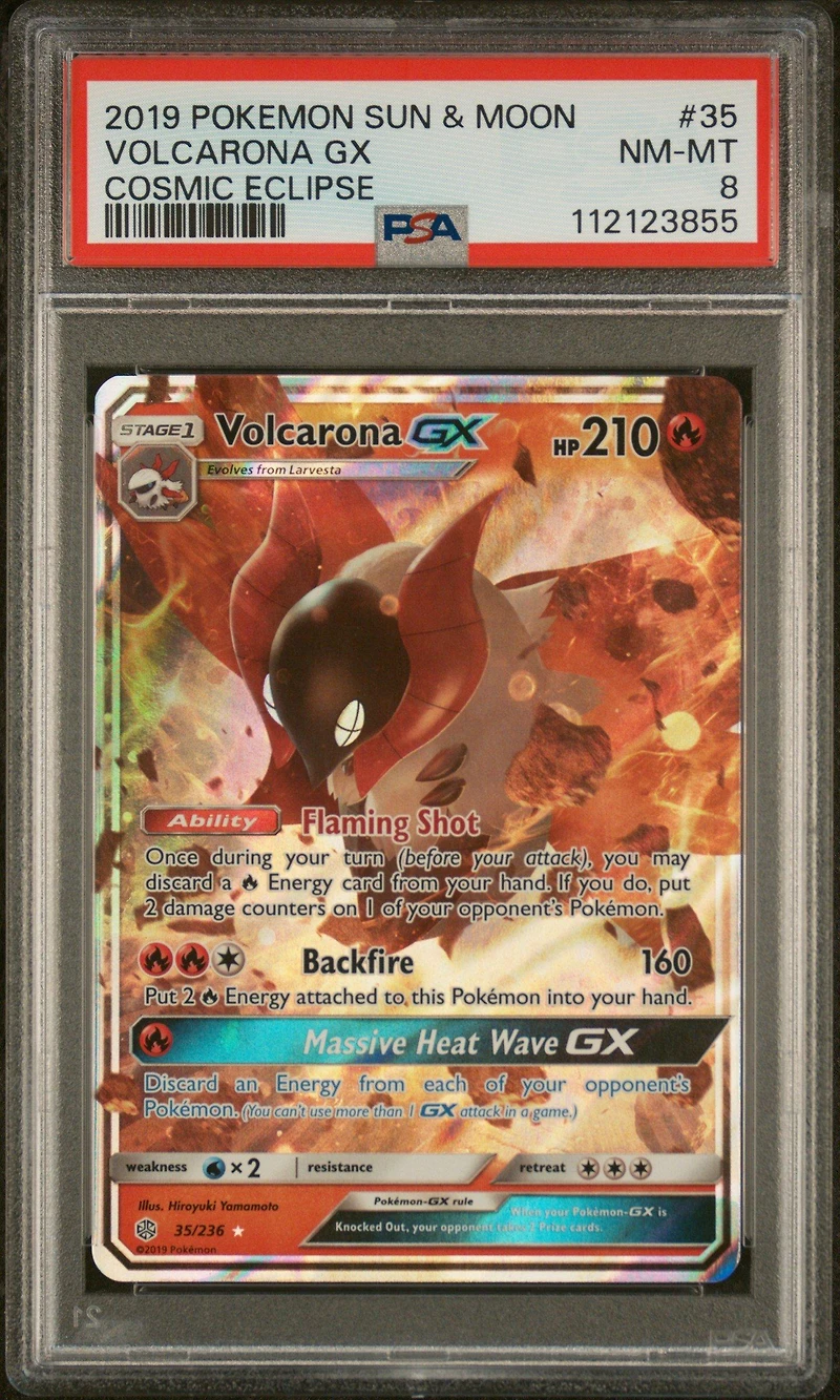 2019 Pokemon Sun & Moon Cosmic Eclipse 35 Volcarona Gx PSA 8